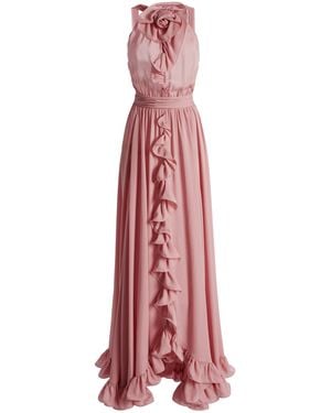 Zuhair Murad Georgette Long Dress With Ruffles - Red