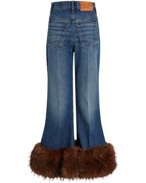 A.W.A.K.E. MODE Cropped Faux-Fur Trimmed Cropped Flared Jeans - Blue