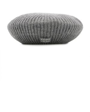 Miu Miu Ribbed Cashmere-Wool Beret - Gray
