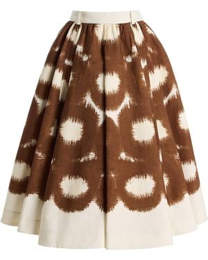 Prada Pleated Printed Cotton-Canvas Midi Skirt - Brown