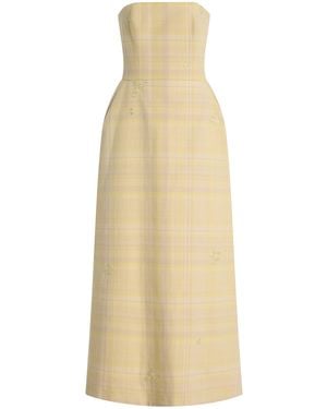 Delpozo Exclusive Architectural Floral-Embroidered Tartan-Checked Cotton Midi Dress - Natural