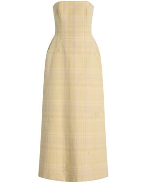 Delpozo Exclusive Architectural Floral-Embroidered Tartan-Checked Cotton Midi Dress - Natural