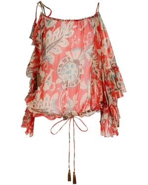 Etro Off-The-Shoulder Silk Top - Red