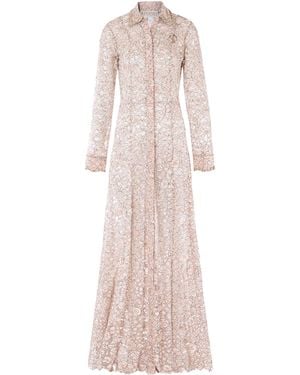 La Fuori Ballet Rose Embellished Lace Maxi Shirt Dress - Pink