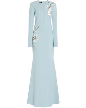 Oscar de la Renta Embroidered Cady Gown - Blue