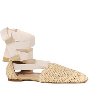 Andrea Gomez Desi Lace-Up Raffia Flats - Natural