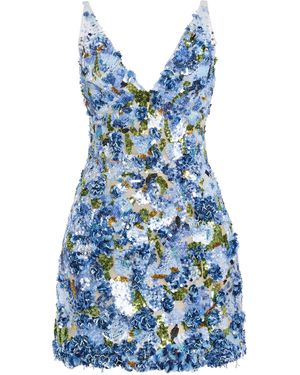 Oscar de la Renta Bead-Embroidered Cocktail Dress - Blue