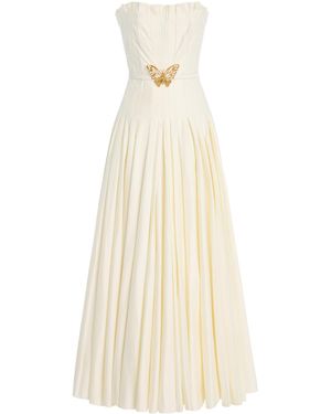 Oscar de la Renta Exclusive Belted Pleated Cotton-Twill Maxi Dress - Natural