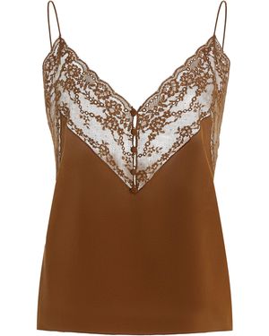 Saint Laurent Lace-Trimmed Silk Camisole - Brown