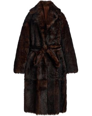 Nour Hammour Uma Belted Oversized Shearling Coat - Black