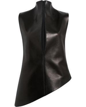KHAITE Von Asymmetric Plongé Leather Top - Black
