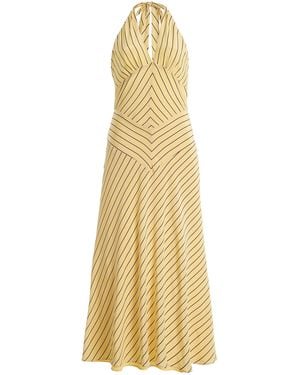 STAUD Louise Striped Silk Midi Dress - Metallic