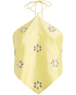 Chan Luu Exclusive La Isla Embellished Taffeta Triangle Halter Top - Yellow
