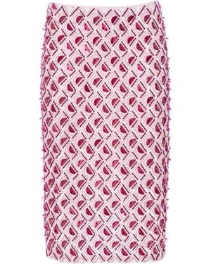 DES_PHEMMES Geometric Sequined Cotton Midi Skirt - Red