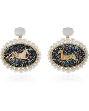Silvia Furmanovich 18K Alchemical Wedding Miniature Painting Earrings - Gray