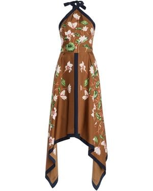 Oscar de la Renta Cyclamen Silk Halter Midi Dress - Natural