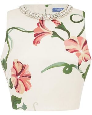 LEO LIN Iris Embellished Printed Top - White