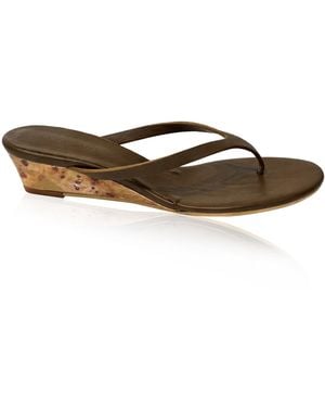 Christopher Esber Scala Wooden Leather Wedge Sandals - Green