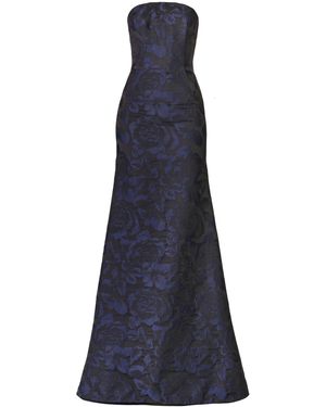 Naeem Khan Floral Jacquard Bustier Strapless Fit-And-Flare Gown - Blue