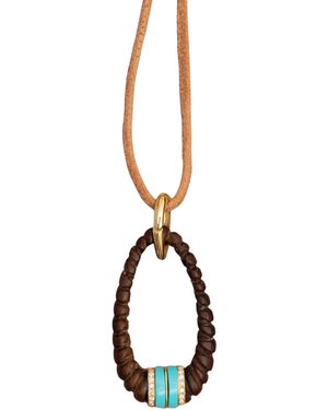 Jenna Blake Magnolia Carved Wood; Diamond And Leather Necklace - Black