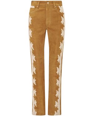 LoveShackFancy Odelli Lacey Suede Trousers - Natural