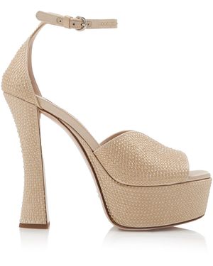 Miu Miu Crystal-embellished Satin Platform Sandals - Natural