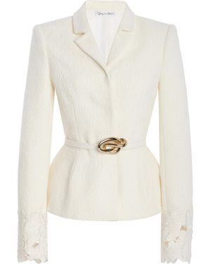 Oscar de la Renta Belted Embroidered Tweed Jacket - White