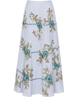 La Fuori Metallique Embellished Maxi Skirt - Blue