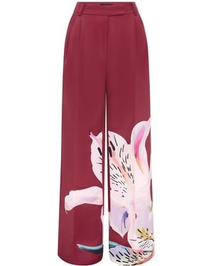 LEO LIN Elisha Printed Crepe Wide-Leg Trousers - Red