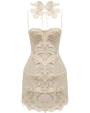 Zimmermann Rebellion Corseted Linen-Silk Lace Mini Dress - Natural