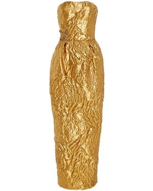 Monique Lhuillier Rose-Jacquard Lamé Maxi Dress - Metallic