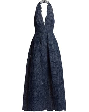 Elie Saab Embroidered Denim Maxi Dress - Blue