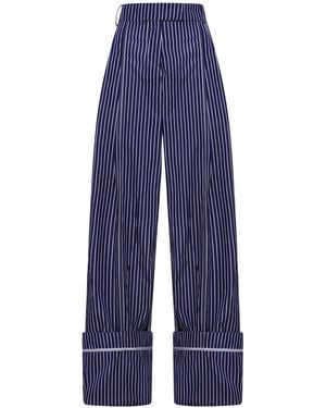 DES_PHEMMES Oversized Pleated Striped Cotton Wide-leg Trousers - Blue