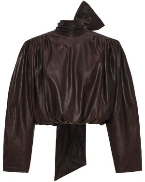 Magda Butrym High-Neck Leather Top - Brown