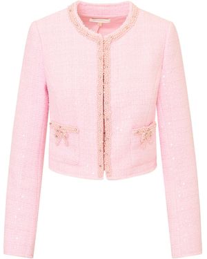 LoveShackFancy Kelli Embellished Tweed Jacket - Pink