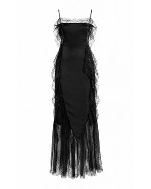 Sandra Mansour Shadowplay Satin Lace Maxi Dress - Black