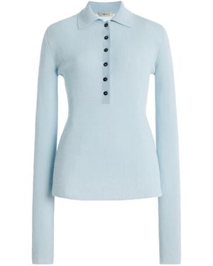 AMIYA Georgia Fitted Wool Polo Top - Blue