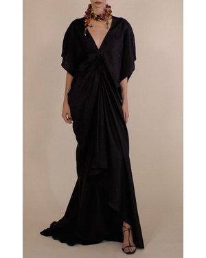 Christopher John Rogers Short Sleeve Tethered Caftan Maxi Dress - Black