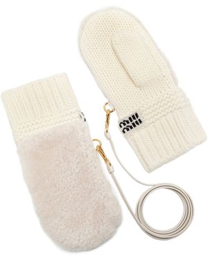 Miu Miu Shearling-trimmed Cashmere-wool Mittens - White