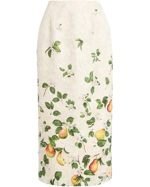 Oscar de la Renta Floral Degradé Crushed Satin Midi Skirt - Natural