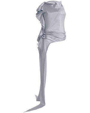 Kallmeyer Exclusive Elif Asymmetric Draped Satin Top - Grey