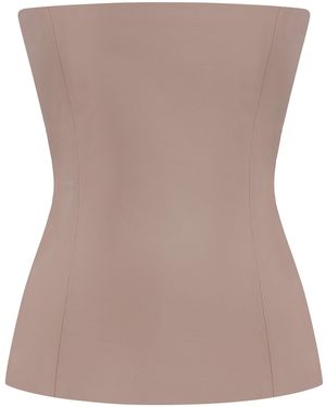 Alex Perry Strapless Longline Leather Corset Top - Brown