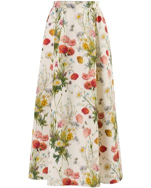 Carolina Herrera A-Line Meadow Cotton-Blend Skirt - White