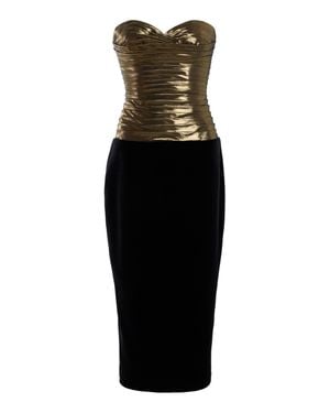 Sergio Hudson Pleated Lame And Stretch-velvet Midi Dress - Black