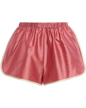 DONNI. Striped Silk Taffeta Mini Shorts - Red