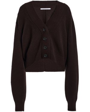 Another Tomorrow Ribbed Cropped Wool Cardigan - Black