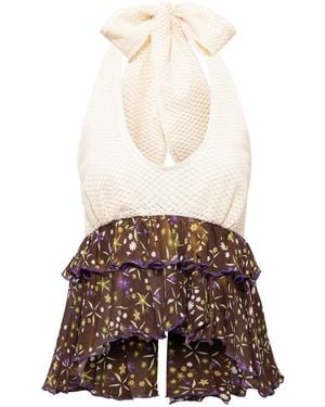 Siedres Lori Ruffled Lace-Chiffon Top - White