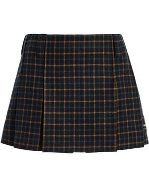 Miu Miu Pleated Checked Wool Mini Skirt - Black