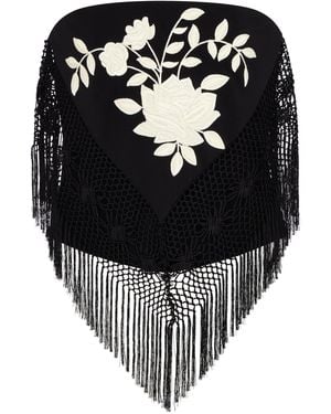 Conner Ives Fringed Corset Silk Top - Black