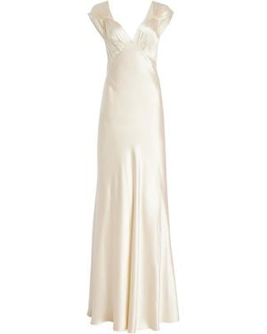 Monique Lhuillier Draped Crepe-Satin Gown - White